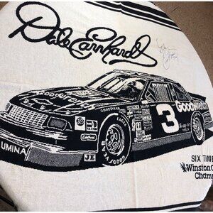 Dale Earnhardt Signed Throw Blanket Goodwrench Car Design 6 Time Winston Cup Cha